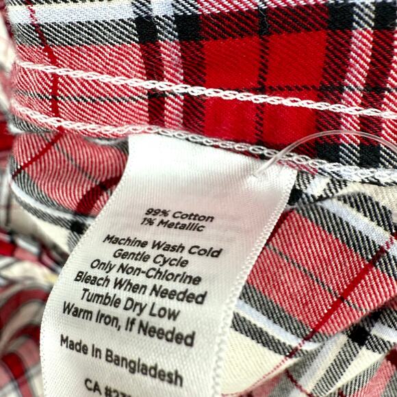 Talbots Sz XLP XL Petite Silver Sparkly Red Plaid Flannel Christmas Shirt Top - Picture 6 of 7